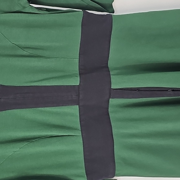 eShakti Forest Green wBlack Trim Cottagecore 50s Retro Fit&Flare Midi Dress - Picture 6 of 16